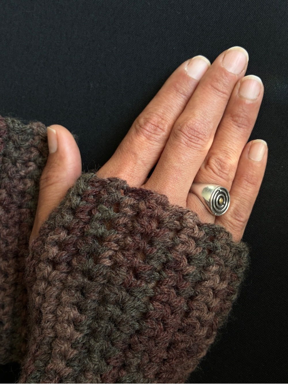 Handmade Crochet Fingerless Gloves — Multi Brown